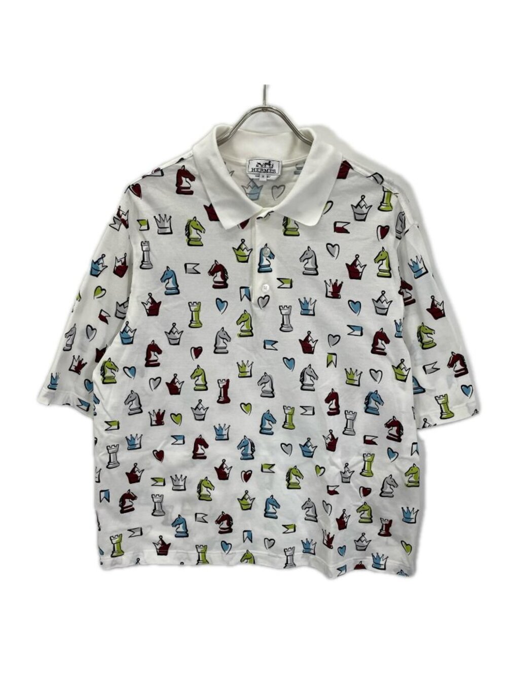 Hermes White Chess Design Short Sleeve Polo